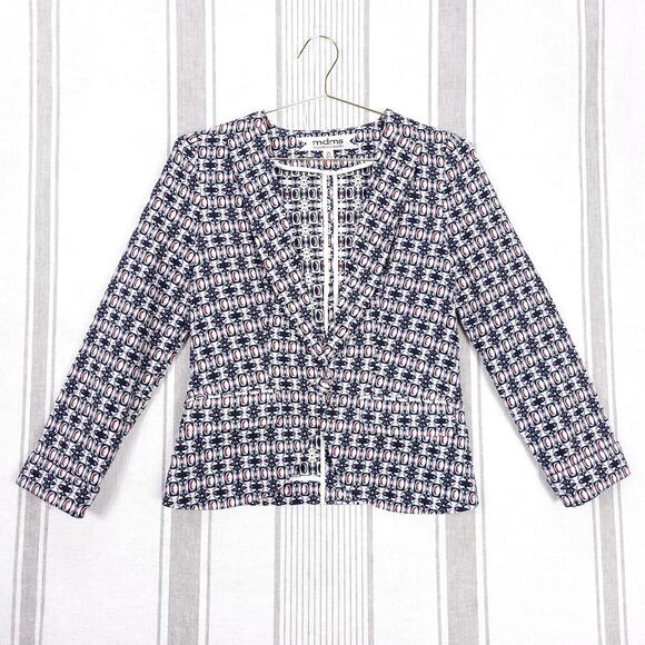 MDMS M-Conzept‎ Blazer Medium Navy Blue Geometric Pattern Office Twee Cute - Picture 1 of 12